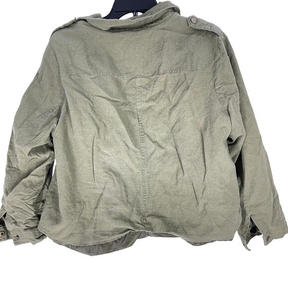 JustFab Jacket Women Plus 1X Green Linen Viscose Full Zip Minimalist Lagenlook - Picture 2 of 5